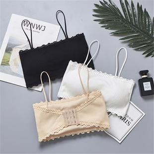 罗纹棉内穿细绳吊带裹胸 时尚蕾丝花边一字围四排扣抹胸直供