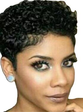 厂家直批欧美外贸女士短卷发非洲市场通用流行小卷假发pixie wig