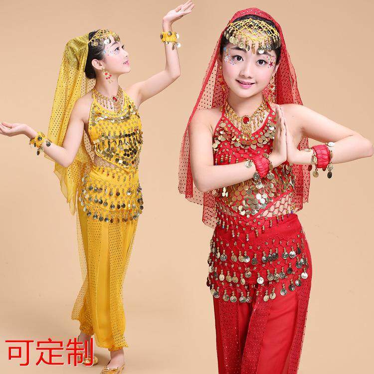 印度舞蹈服装女儿童 新款少儿肚皮舞演出服套装 新疆舞天竺表演服