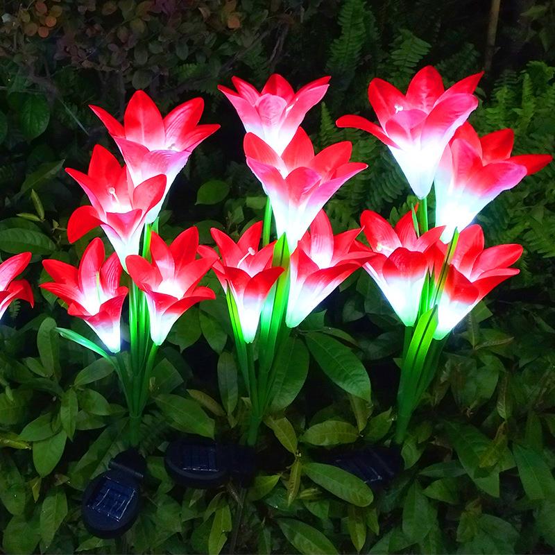 led太阳能百合花灯 户外别墅庭院花园灯 太阳能仿真花灯草坪灯