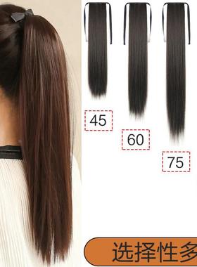 外贸绑带式马尾女长直发辫子假马尾Straight Drawstring Ponytail