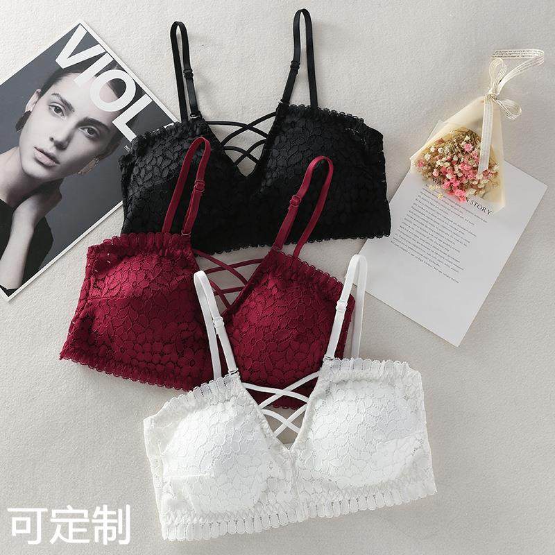 新款美胸一字围交叉带美背文胸内衣后排扣可调节学生少女抹胸