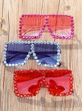 新款梯形点钻儿童太阳镜大框走秀墨镜2065男女童街拍眼镜