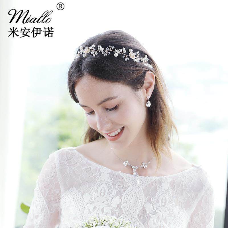 欧美新娘饰品婚纱头饰头带发饰唯美花朵手工串珠盘发发带