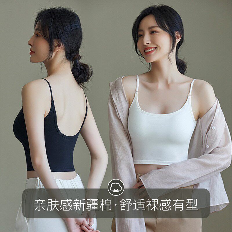 棉带胸垫一体小吊带背心裹胸上衣女内搭外穿打底背心长款抹胸女