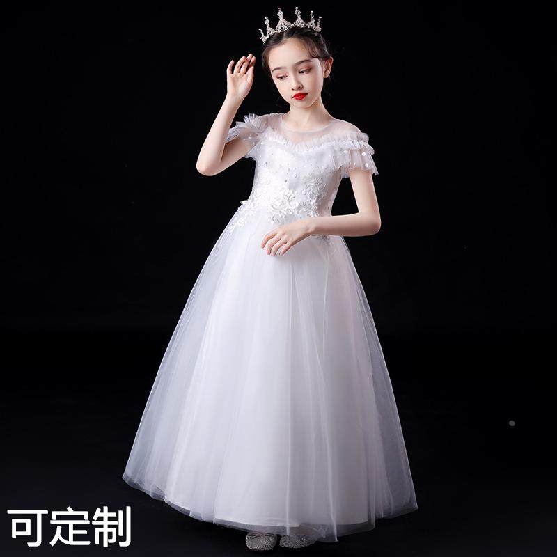 女童公主裙中大童礼服儿童婚纱花童礼服主持人钢琴演出服蓬蓬纱裙
