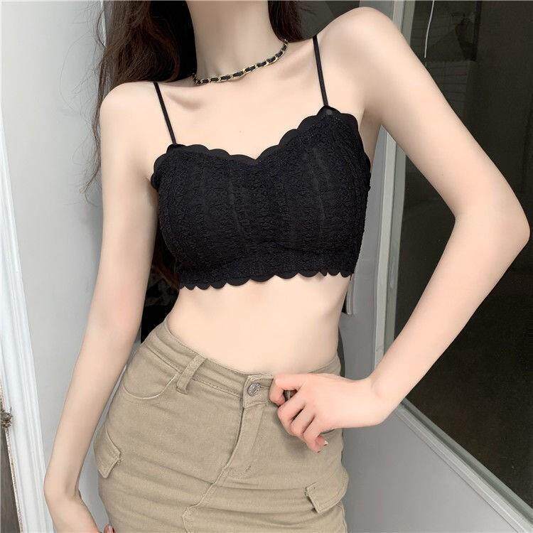 法式蕾丝无痕露可调节小吊带背美背抹胸女裹胸带胸垫背心内衣