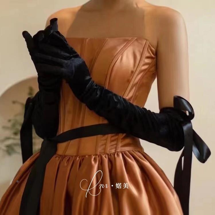 法式复古赫本高端长款黑色手套名媛晚宴会礼服新娘拍照结婚纱配饰