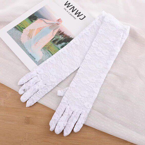 夏季女士中长蕾丝手套结婚舞台蕾丝薄手套防晒骑车手套礼服手套