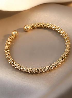 韩国复古麻花开口手镯黄色不规