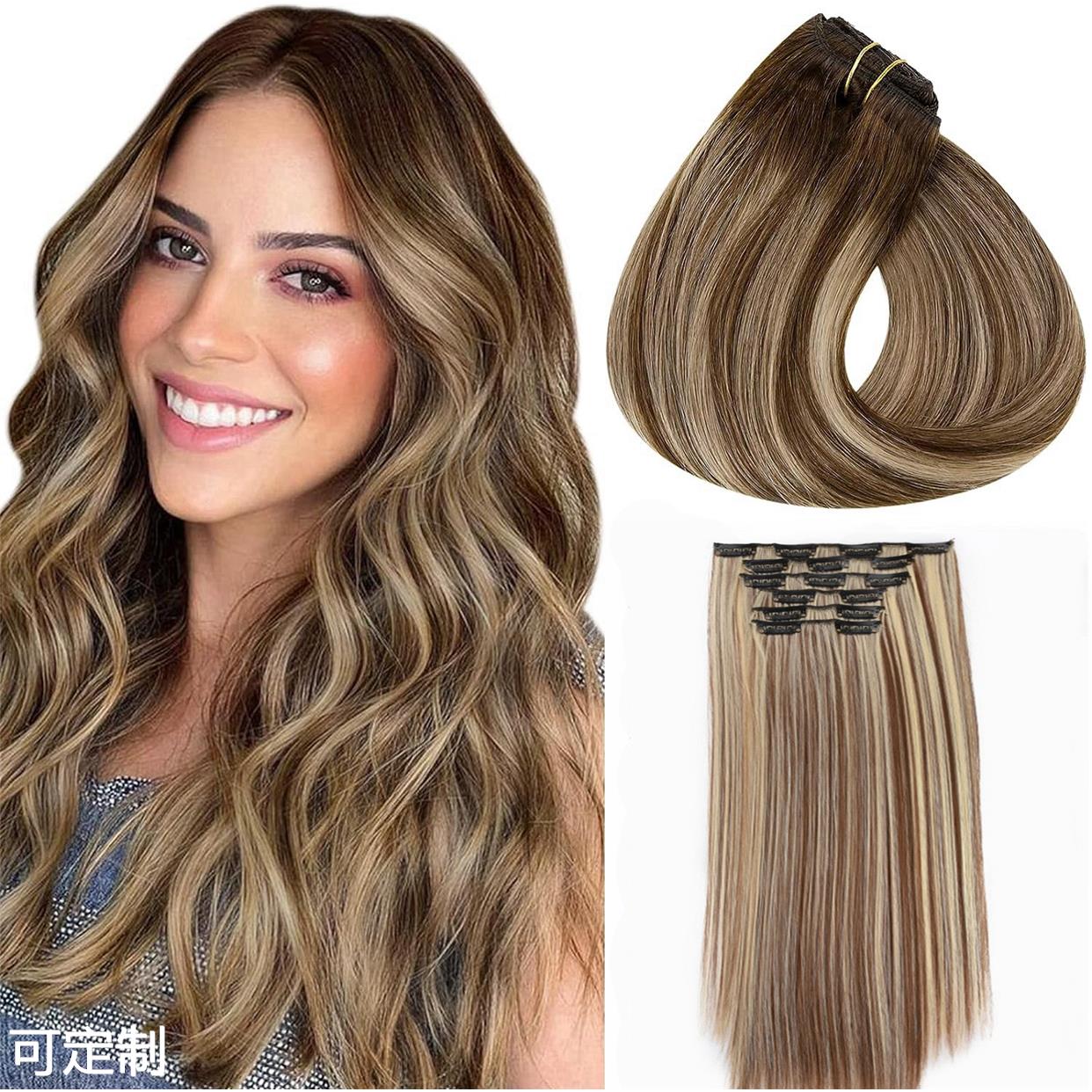 16卡长直发假发片 化纤卡子发6件套接发片 直发六件套接发片 现货