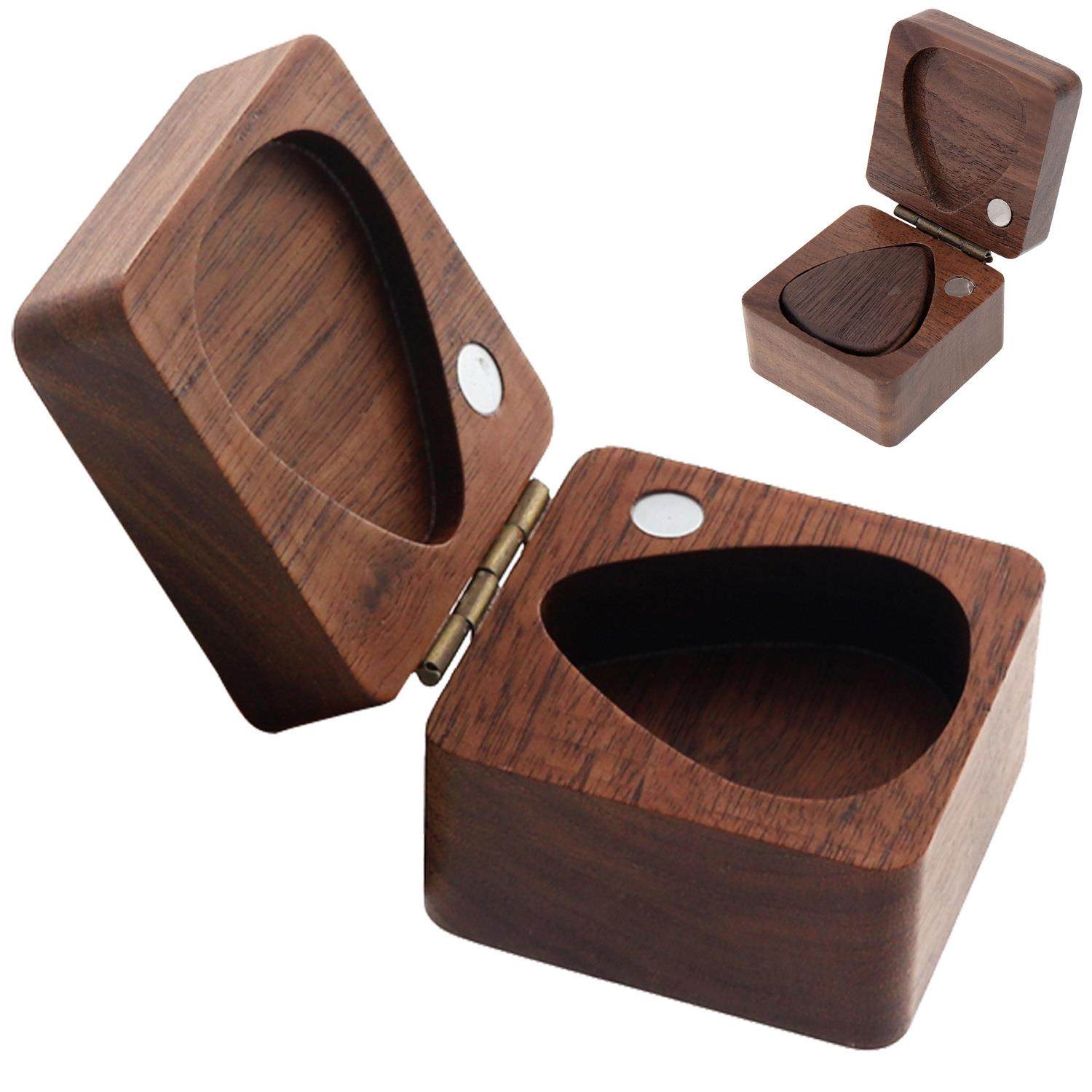 吉他拨片盒 黑胡桃木盒 实木拨片盒  吉他弹片收纳盒拨片珍藏礼盒