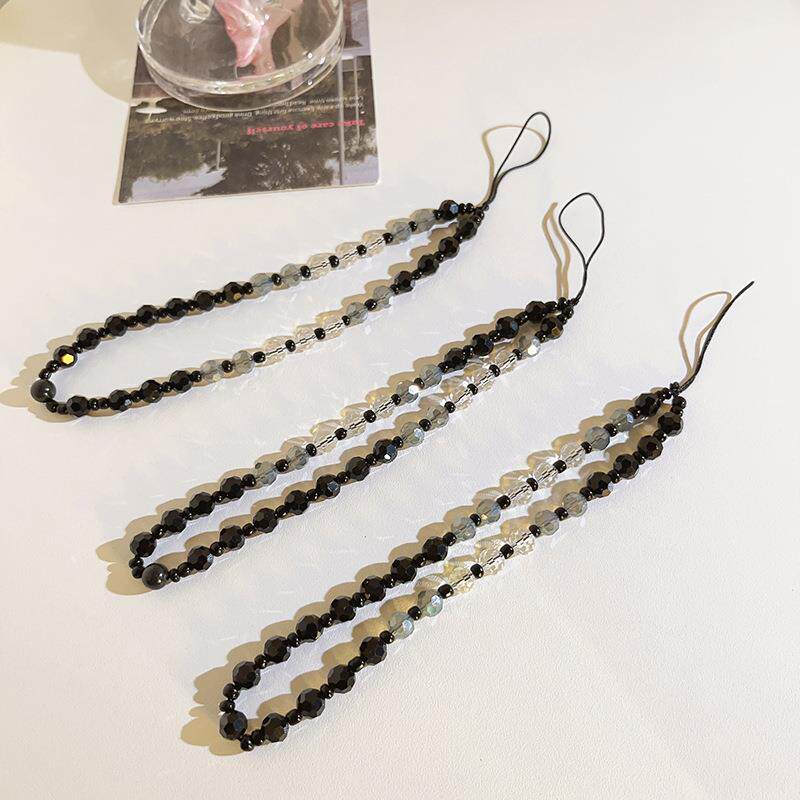 复古黑色透灰手机链条珠珠挂饰ccd挂链通用手机壳diy手机挂绳便捷