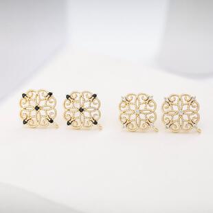 diy饰品配件925银针中国结耳钉 韩版14K真金镶锆石耳环材料