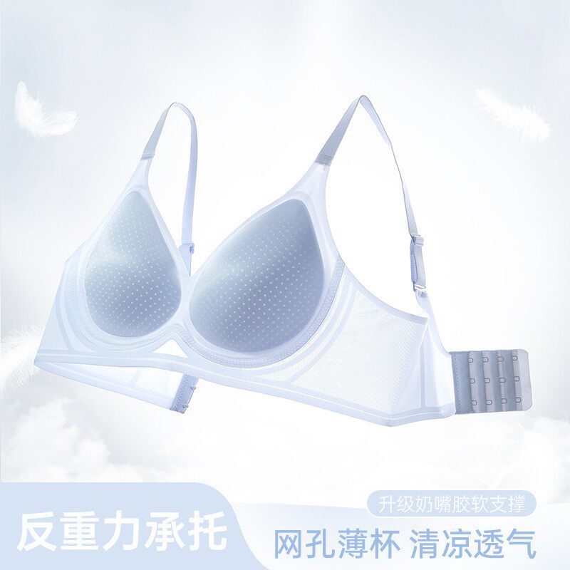 夏季薄款奶嘴胶软支撑无痕内衣女小胸聚拢收副乳透气凉感无痕文胸