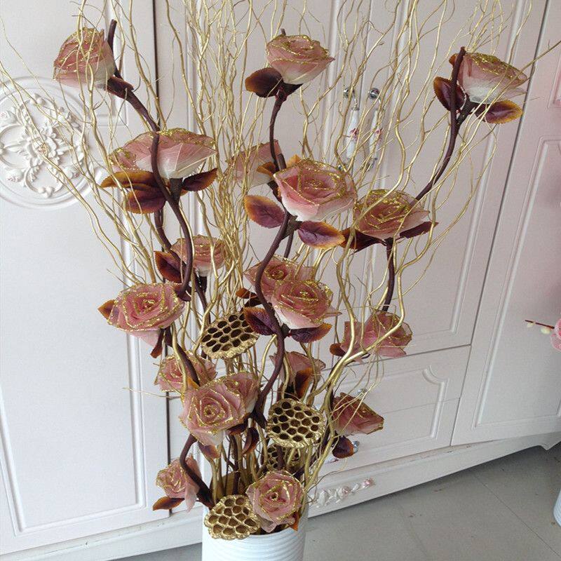 叶脉干花客厅落地假花仿真干枝插花干花玫瑰花居家新房装饰干树枝