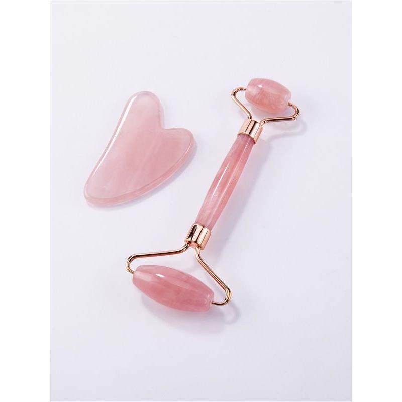 天然玉石滚轮按摩器粉晶玉石滚轮刮痧片粉晶面部脸部按摩玉石滚轮