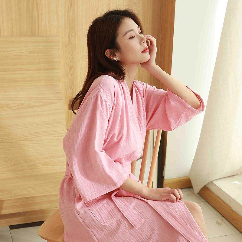 日式和服领浴袍女款棉酒店浴衣双层纱布薄款吸水速干情侣一对