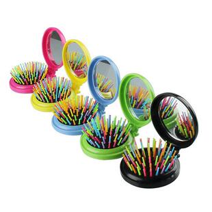 纨媚直供彩虹迷你翻盖式镜梳气囊梳子创意便携式折叠镜子梳按摩梳