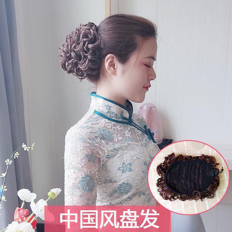 假发女短发丸子头卷发发包花苞头拉花复古发髻新娘盘发旗袍假发
