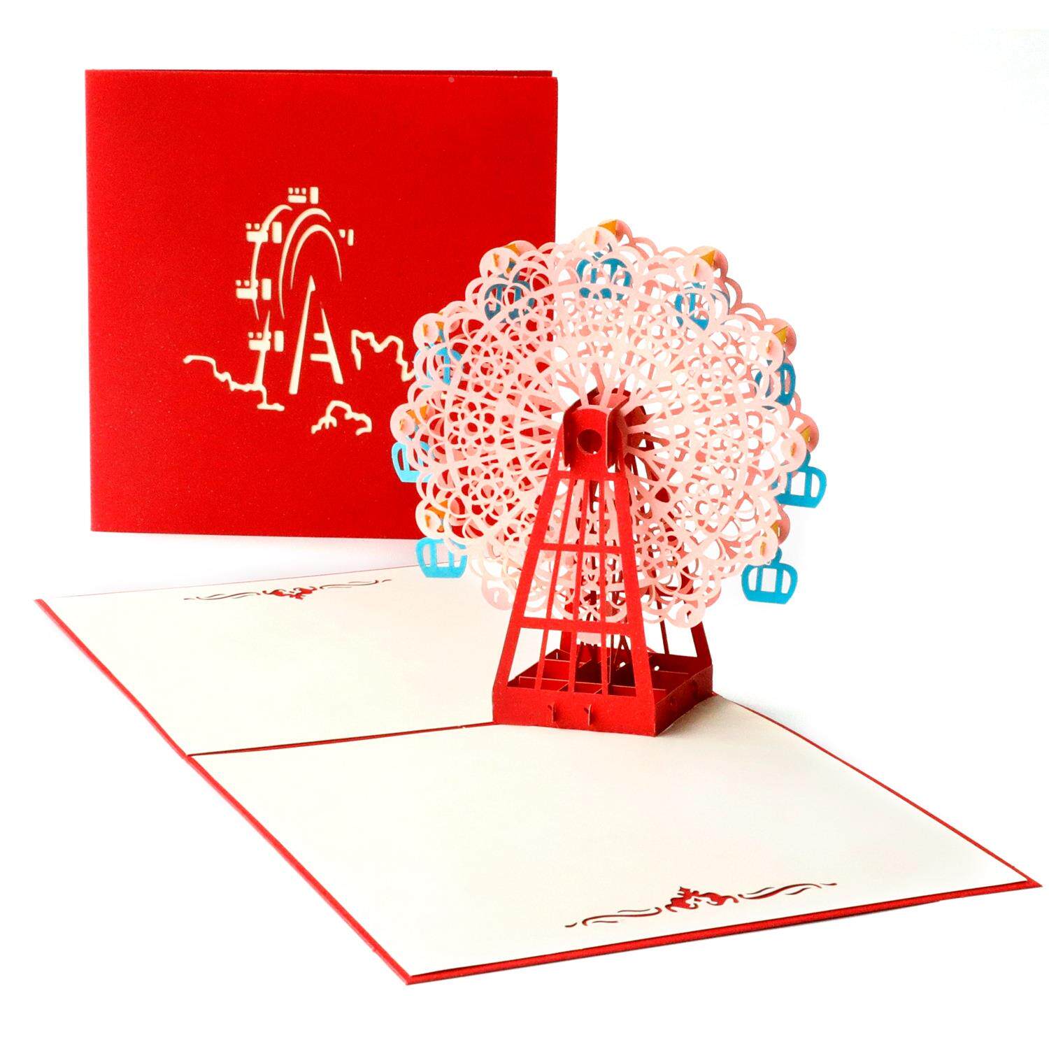 生日3D立体贺卡摩天轮卡片 创意手工礼物儿童祝福纸雕明信片定制