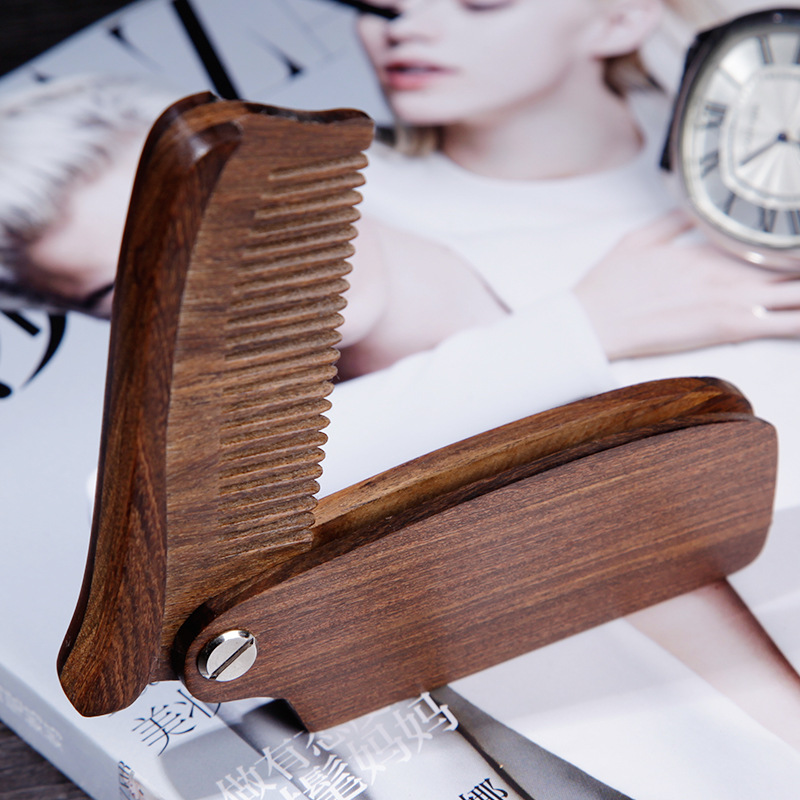徽府木坊 折叠式木梳子绿檀黑金檀 泾县木梳 便携时尚美发梳子
