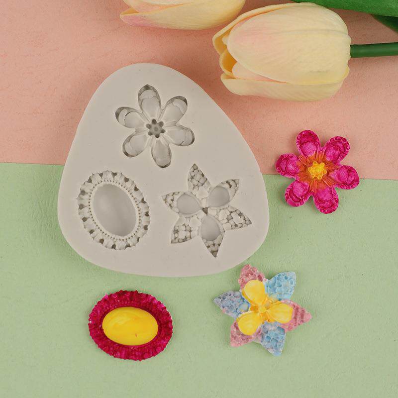 烘焙模具巧克力模翻糖硅胶蛋糕装饰模具液态宝石小花系列粘土定制