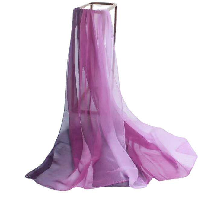 乔其纱纱巾深紫渐变女士形体训练长款丝巾女围巾新款舞蹈纱巾模特