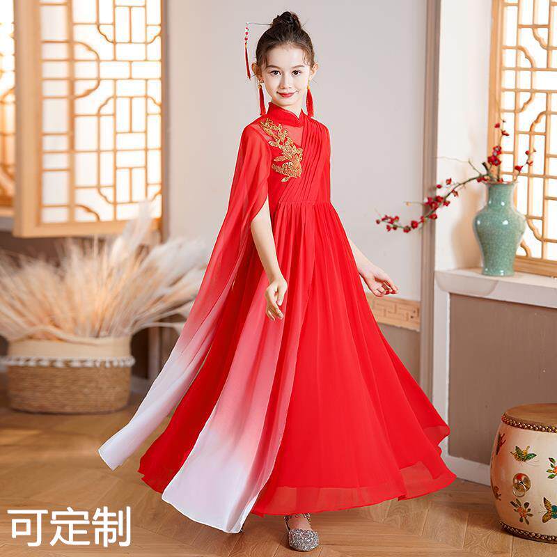 古筝表演服装女童中国风儿童演奏比赛礼服合唱朗诵艺考演出服夏季