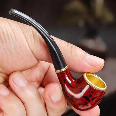 迷你一口香树脂便携式铜锅小烟斗弯式简易新手练习烟具旱烟袋锅