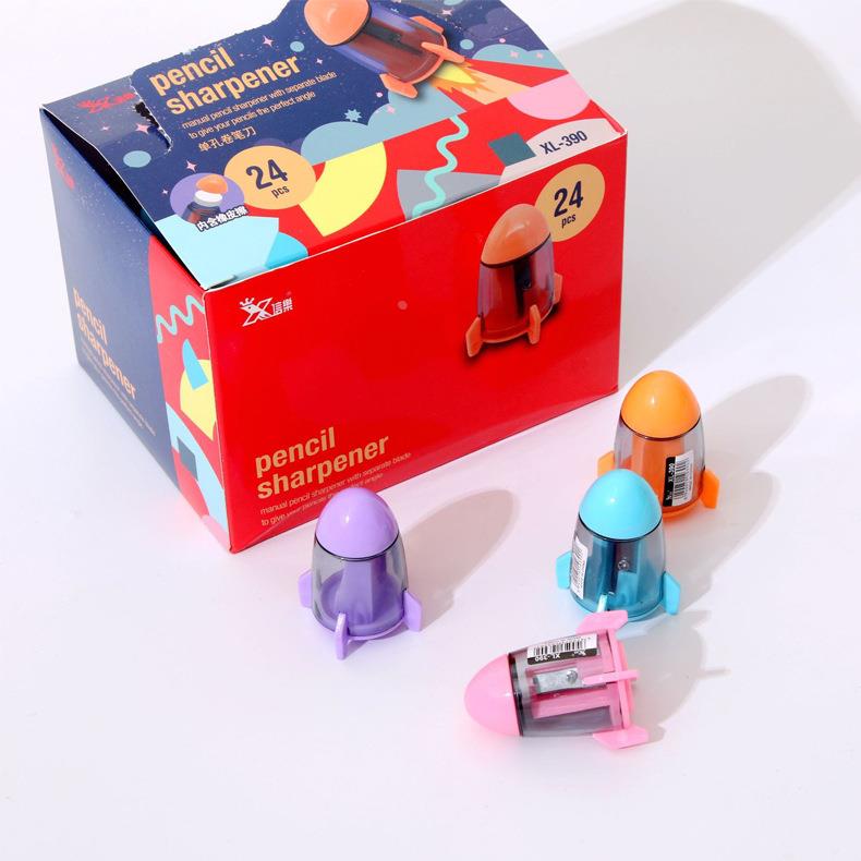 创意卡通火箭造型卷笔刀单孔削笔器转笔刀带橡皮组合学生文具礼品定制