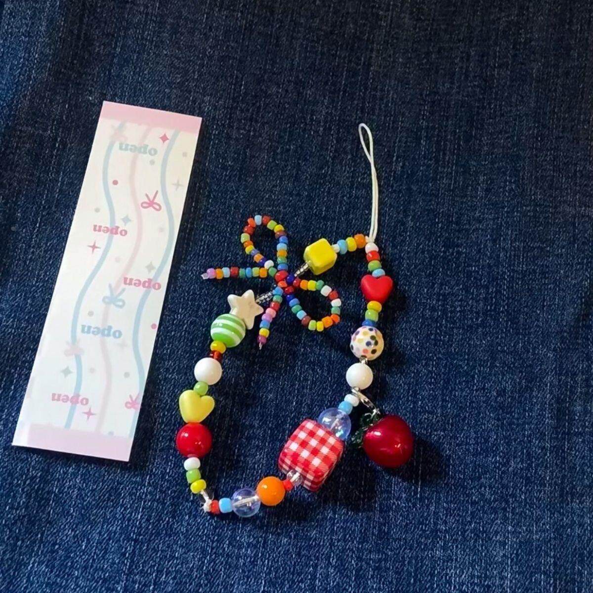 多巴胺彩色星星串珠diy链条ccd手机相机手机链挂绳定制