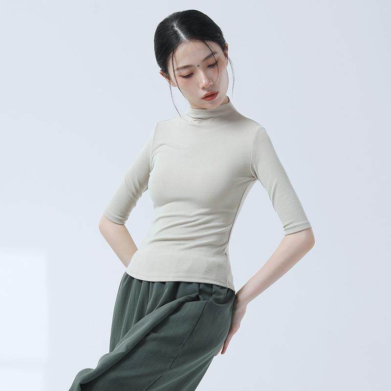 现代古典舞练功服春款半高领中袖女上衣舞蹈服修身形体打底衫定制
