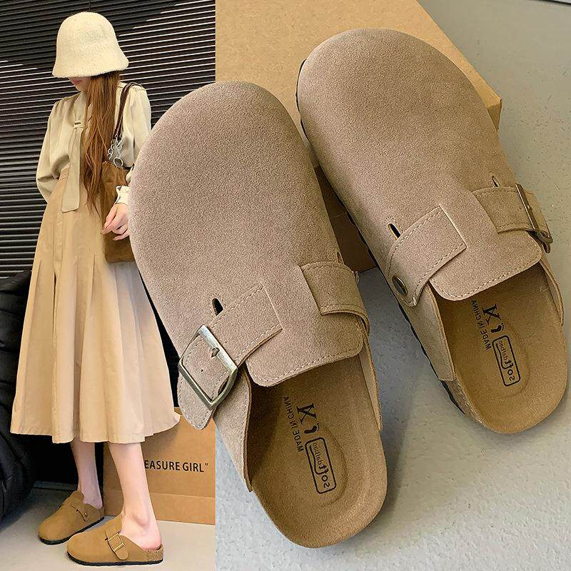 软底勃肯鞋包头半拖鞋女外穿2025新款秋季平底半托单鞋博肯凉拖鞋