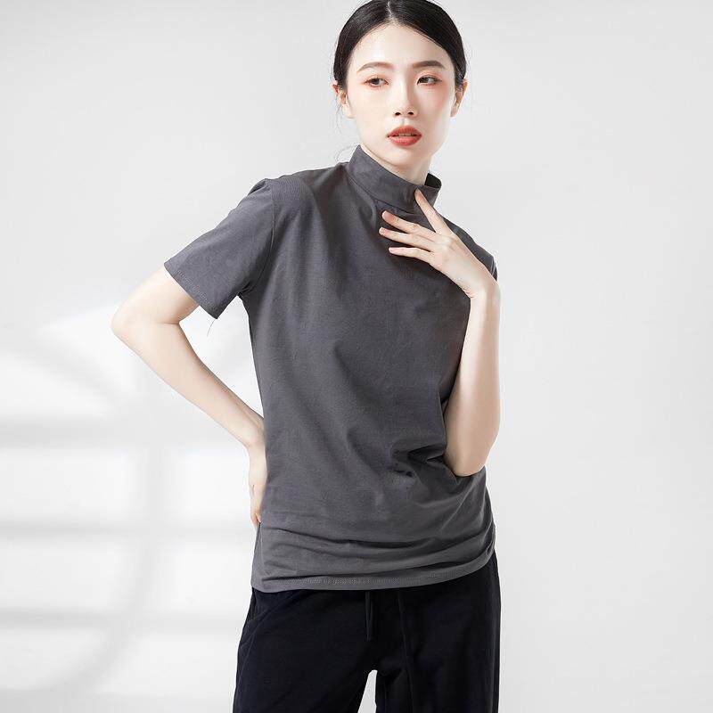 舞蹈练功服男女同款现代古典中国舞上衣短袖高领成人形体训练服装