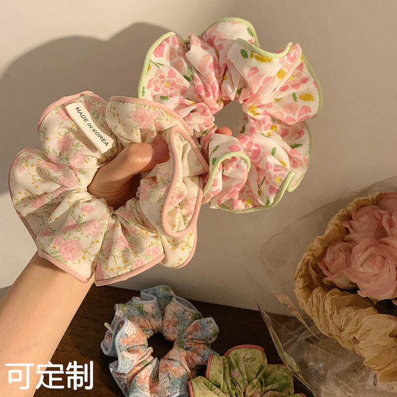 韩国粉色碎花大肠发圈女森系仙美高级感丸子头发绳高级感大号发饰