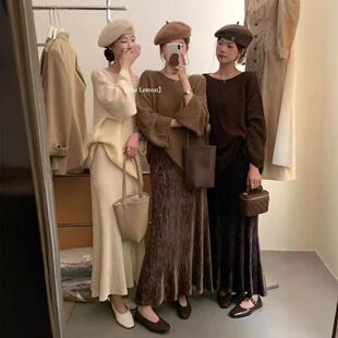 十三行2025秋冬新款韩国chic高级感气质鱼尾裙丝绒半身裙女秋长裙