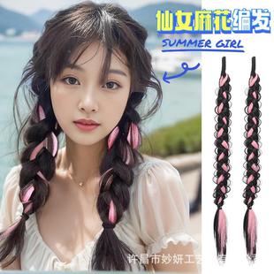 假发网红自然双马尾辫甜酷辣妹鱼骨辫头饰辫子麻花长辫发绳拳击辫