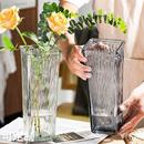 北欧创意冰川玻璃透明花瓶水养插花玫瑰花器家居客厅桌面装 饰摆件