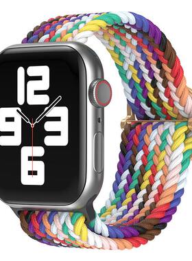 适用iwatch78日字扣双圈弹力编织表带 Watch65432SE尼龙腕带