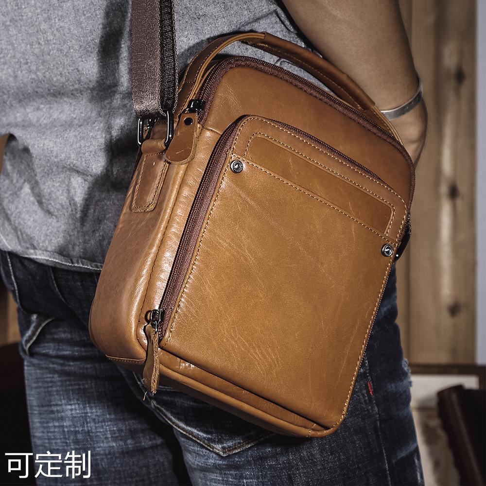 新款单肩包男真皮竖款斜挎包小包男士背包潮牌头层牛皮休闲小挎包