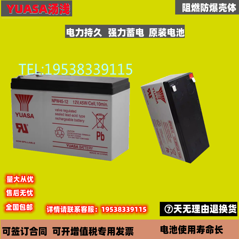 YUASA汤浅蓄电池NPW45-12消防设备 UPS铅酸电瓶 光伏发电12V45W包