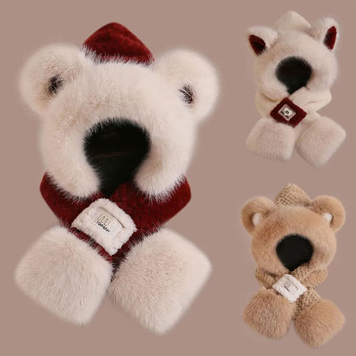 可爱小熊帽子围巾一体儿童亲子帽