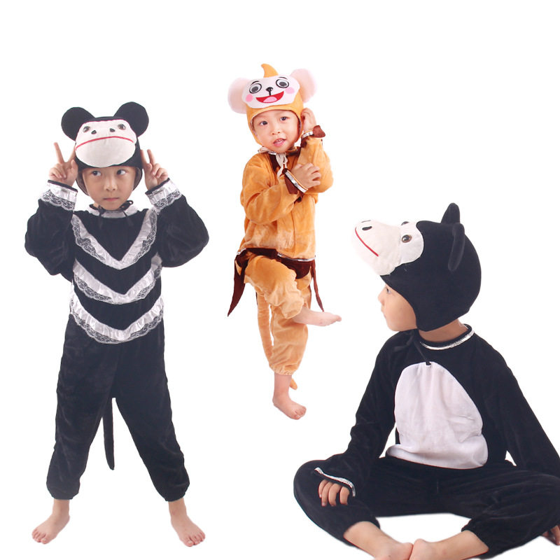 新款金丝绒四季通用儿童动物表演黑色大猩猩小猴子舞蹈演出服套装