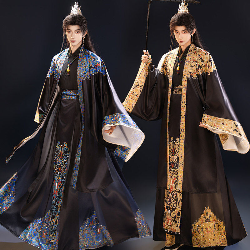 原创汉服新款影视短剧男士秦朝秦始皇汉武帝同款黑色武侠剑客古装