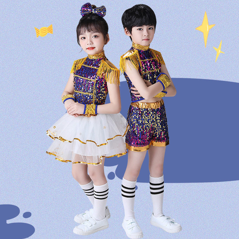 六一儿童爵士演出服男女童幼儿园舞蹈啦啦操蓬蓬群亮片爵士表演服