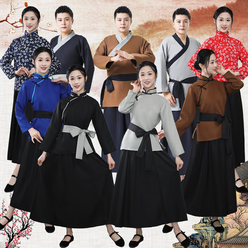 百姓古装古代老夫人村姑汉服店小二女仆茶艺丫鬟服装平民套装长裙