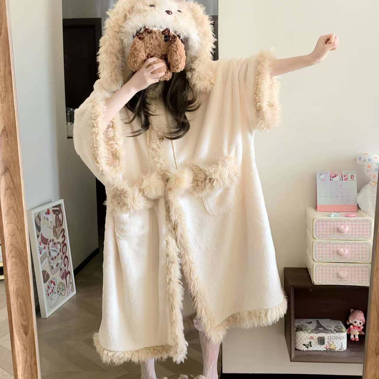 毛茸茸可爱小狗珊瑚绒冬季睡衣女2025新款爆款加绒加厚家居服套装