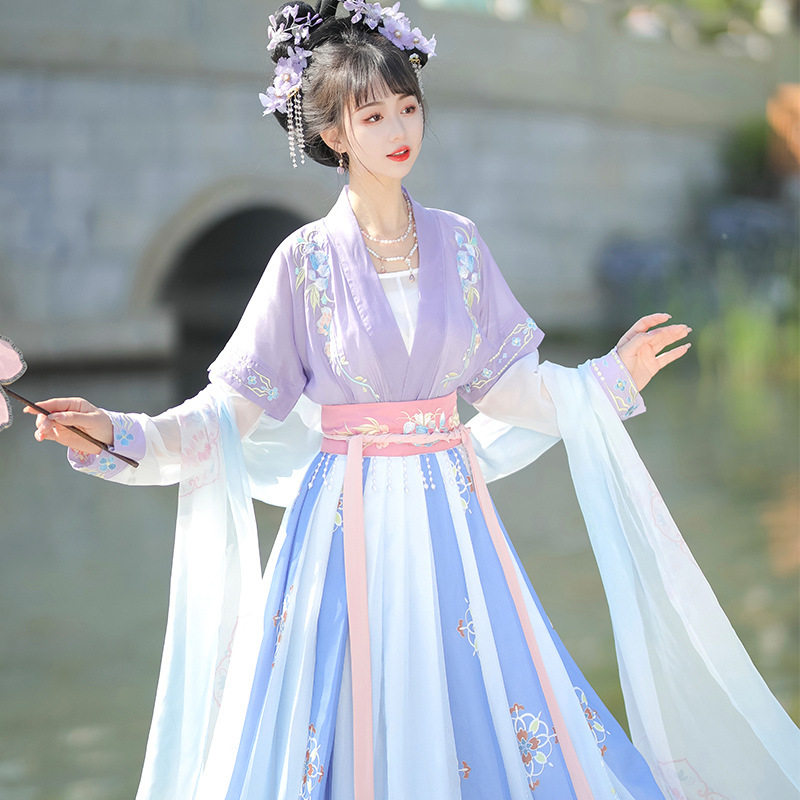 唐朝汉服女2026新款成人唐制浅蓝色古装齐腰褙子襦裙超仙国风日常