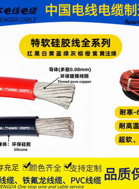 耐高温特软硅胶线0/1/2/4/6/8AWG号200锂电池  航模 电机专用